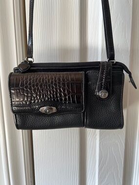 Brighton Black Croc-Textured & Pebbled Leather Crossbody Bag